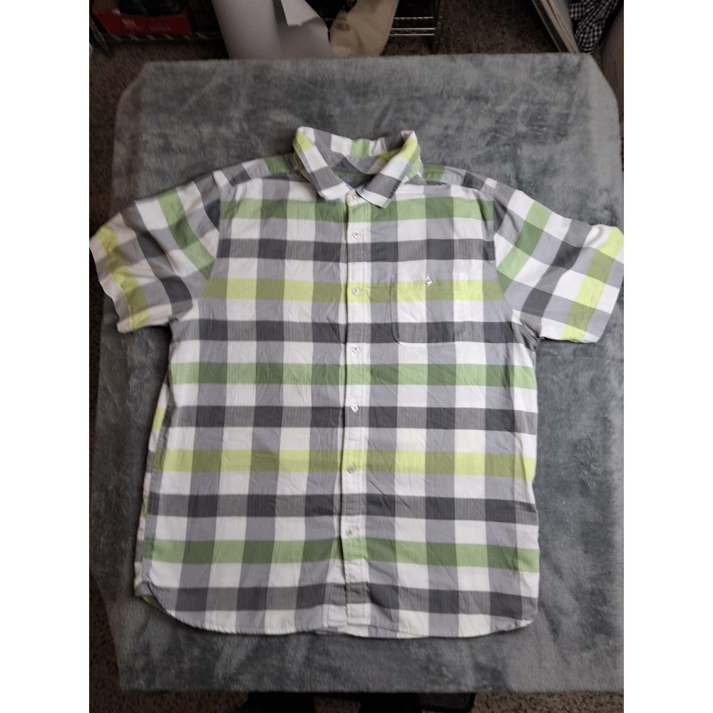 The‎ North Face Men XL Shirt Short Sleeve Casual Button Up Plaid Blue Green Gray